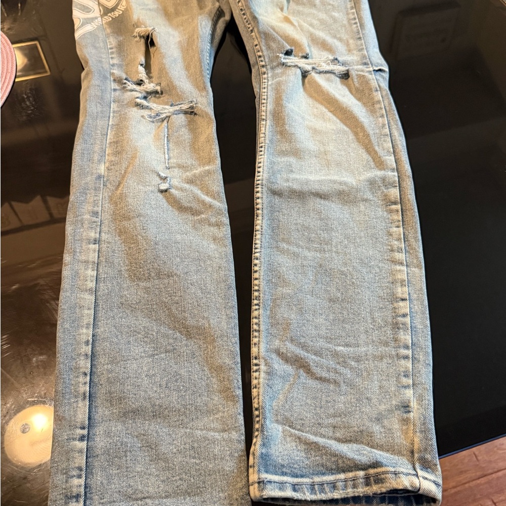 Ksubi Light Blue Distressed Straight Jeans